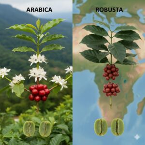 Cà Phê Arabica Và Robusta – Khác Biệt Từ Gốc Rễ Đến Hương Vị 3 Nguồn gốc và đặc điểm thực vật Arabica & Robusta